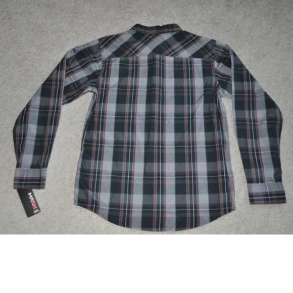 *Sport Shirt Tony Hawk sz 10/12 Gray Red Plaid Long Roll Tab Sleeves Button Up - Picture 5 of 5